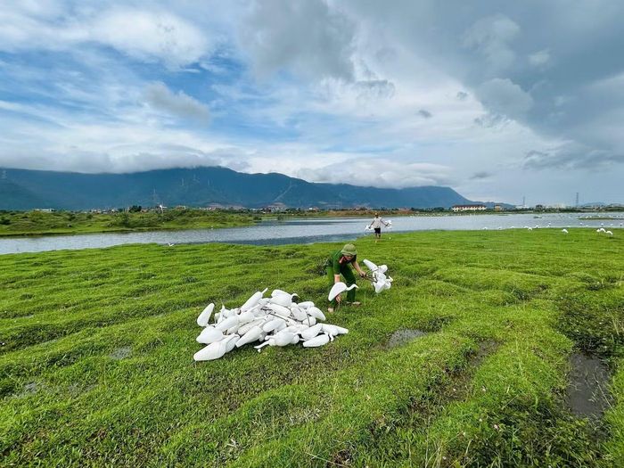 Trong ảnh công an phường Hoành Sơn phối hợp với lực lượng kiểm lâm địa bàn tuyên truyền, kiểm tra, ngăn chặn hoạt động bẫy, bắt chim hoang dã, chim di cư.