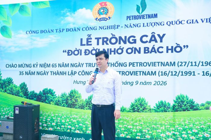 Đồng chí Nguyễn Minh Đạo - Bí thư Đảng ủy, Giám đốc PVPGB gửi lời cảm ơn đến các đơn vị đã phối hợp triển khai chương trình Vườn cây Công đoàn PETROVIETNAM.