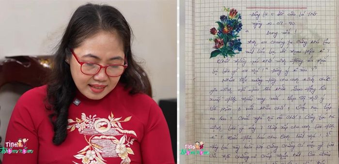 Bà Dung đọc lại lá thư tình do ông Chủ gửi cho mình trong những năm đầu quen biết