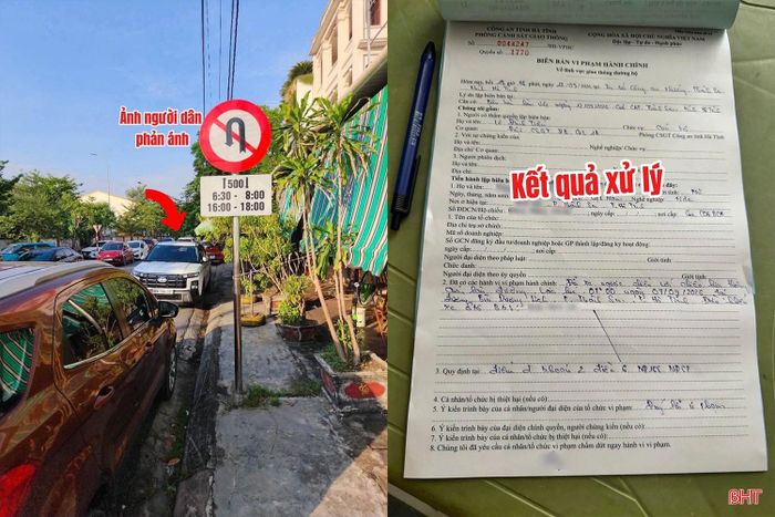 Chủ xe ô tô bị xử phạt sau phản ánh về việc đỗ xe ngược chiều trên đường Bùi Dương Lịch, phường Thành Sen. (Ảnh từ ứng dụng i-HaTinh).