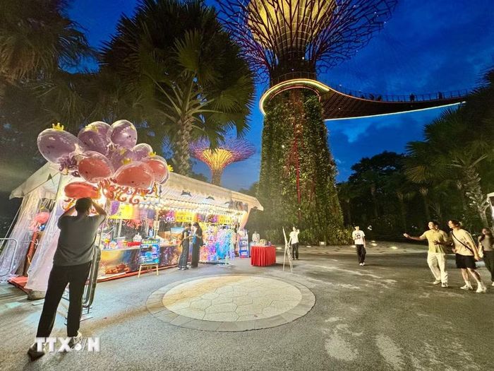Tác phẩm Muôn hoa rực rỡ - khung cảnh tràn đầy sức sống được nhiều du khách ghi lại. (Ảnh: Đỗ Vân/TTXVN)