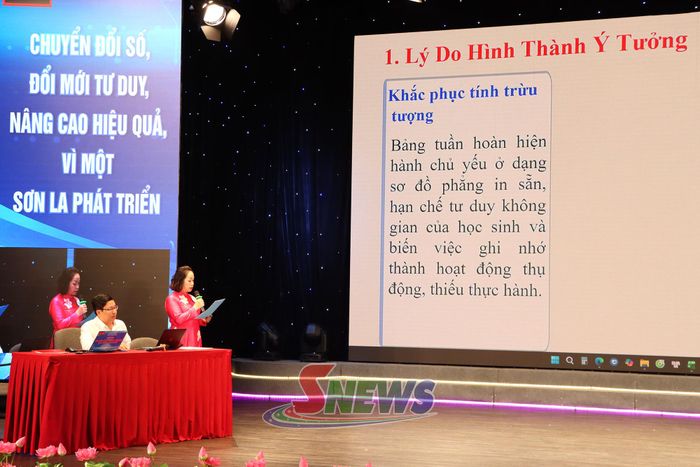 Nhóm tác giả Trường THPT Tô Hiệu giới thiệu giải pháp "Thiết kế bảng hệ thống tuần hoàn hóa học từ vật liệu xanh".