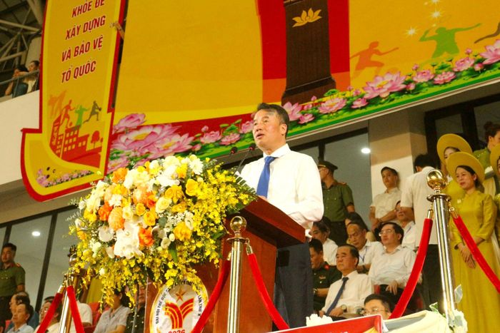 Chủ tịch UBND tỉnh Thái Nguyên Nguyễn Thế Mạnh phát biểu khai mạc Đại hội. Ảnh: Đồng Thưởng
