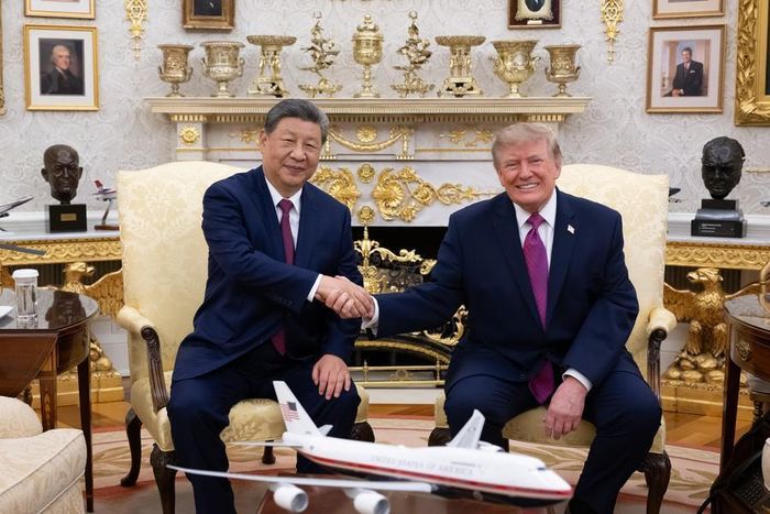 Chủ tịch Trung Quốc Tập Cận Bình Tổng thống Mỹ Donald Trump trong cuộc gặp tại Phòng Bầu dục, ngày 24/9/2026. Ảnh: Xie Huanchi/Tân Hoa Xã