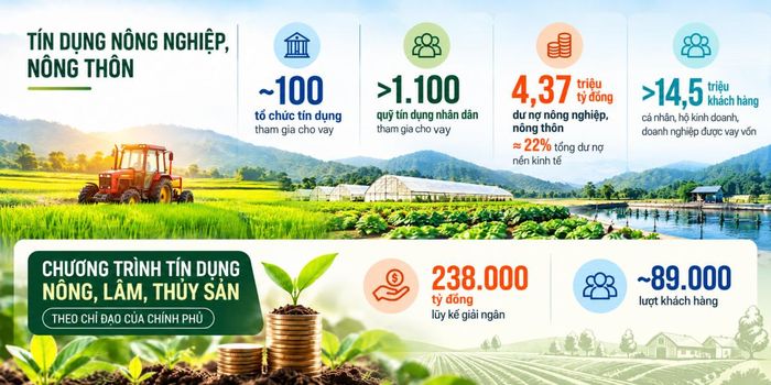 Những con số đáng chú ý về tín dụng dành cho khu vực nông nghiệp, nông thôn trong tổng dư nợ nền kinh tế. Đồ họa: Hồng Sơn