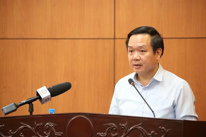 Đồng chí Phạm Quang Ngọc phát biểu tại hội nghị.