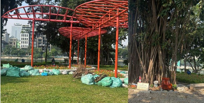 Khuôn viên hồ Ba Mẫu trở thành nơi tập kết các loại chất thải rắn, gây mất mỹ quan đô thị. Ảnh: An Quyên