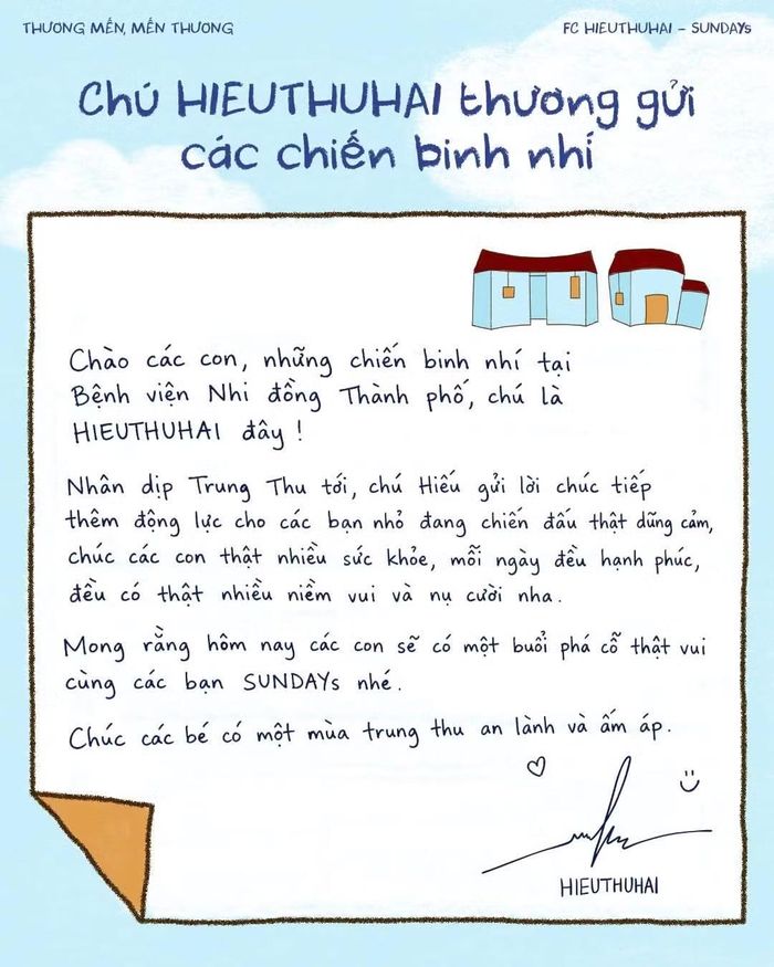 Bức thư đặc biệt được HIEUTHUHAI viết dành cho các "chiến binh" nhí. Nguồn: FC SUNDAYs.﻿