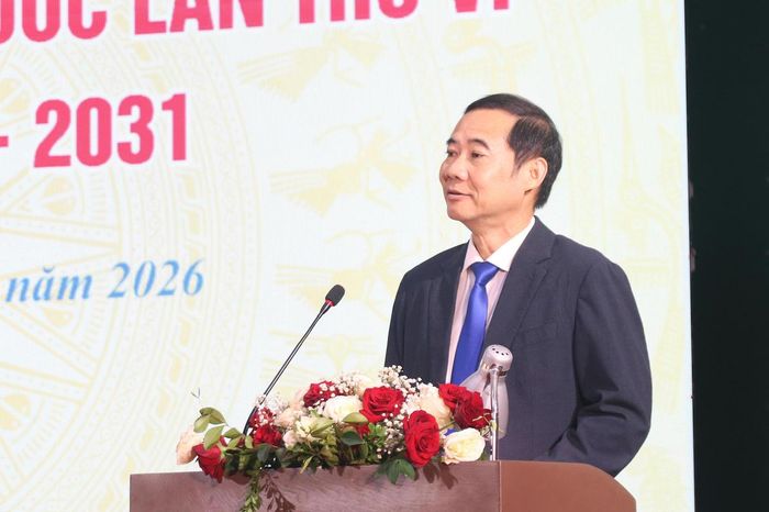 Ông Nguyễn Thái Học - Phó Bí thư, Chủ nhiệm Ủy ban Kiểm tra Đảng ủy MTTQ, các đoàn thể Trung ương phát biểu tại Đại hội.