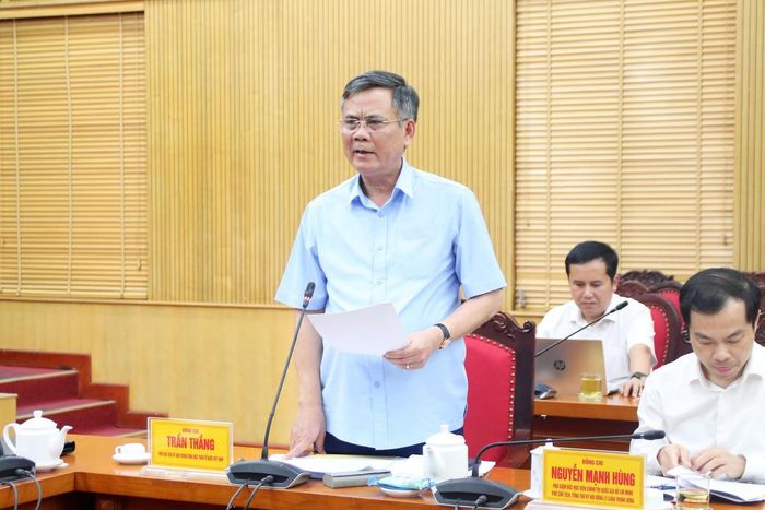 Phó Chủ tịch Ủy ban Trung ương MTTQ Việt Nam Trần Thắng phát biểu tại buổi làm việc.