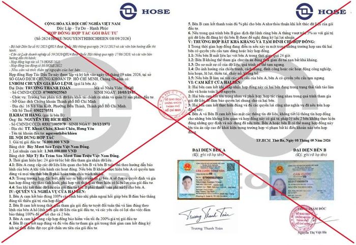 Một số hình ảnh các đối tượng giả mạo Sở Giao dịch Chứng khoán TP.HCM sử dụng để lừa đảo. Ảnh: HoSE.
