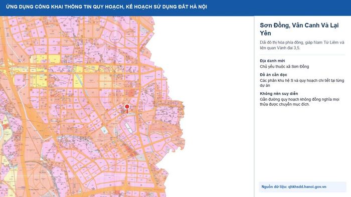Sơn Đồng, Vân Canh và Lại Yên cũ trên lớp kế hoạch sử dụng đất công khai của thành phố.