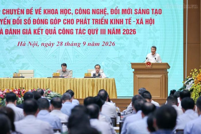 Phiên họp chuyên đề về khoa học công nghệ, đổi mới sáng tạo và chuyển đổi số đóng góp cho phát triển kinh tế - xã hội và đánh giá kết quả công tác quí III/2026 - Ảnh: chinhphu.vn/Nhật Bắc