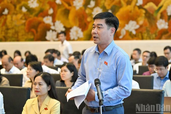 Đại biểu Quốc hội tỉnh Thanh Hóa Lê Thanh Hoàn phát biểu ý kiến thảo luận tại phiên họp.