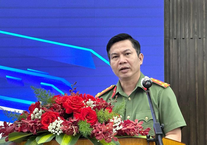  Đại tá Lê Công Anh, Phó Giám đốc Công an TPHCM phát biểu tại buổi lễ 