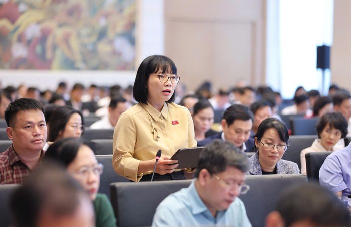  ĐB Nguyễn Thị Việt Nga (Hải Phòng) nêu ý kiến về dự thảo Luật Điện lực (sửa đổi). Ảnh: QUANG PHÚC 