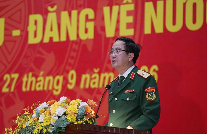 Thiếu tướng Phạm Mạnh Thắng phát biểu tại buổi lễ. (Ảnh: Bộ Quốc phòng)