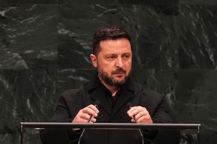 Tổng thống Ukraine Volodymir Zelensky phát biểu tại Đại hội đồng Liên Hợp Quốc. (Ảnh: AP)
