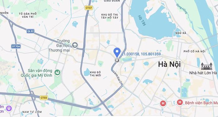 Địa điểm chiếu đèn LED tại Hà Nội. Ảnh Google maps.