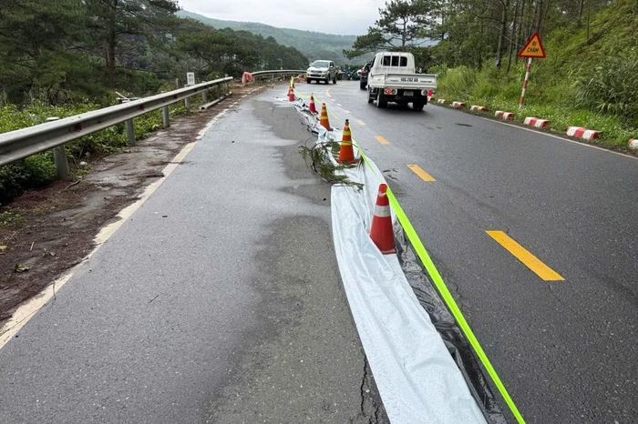Vết nứt dài khoảng 50m xuất hiện trên đèo Mimosa sau mưa lớn.