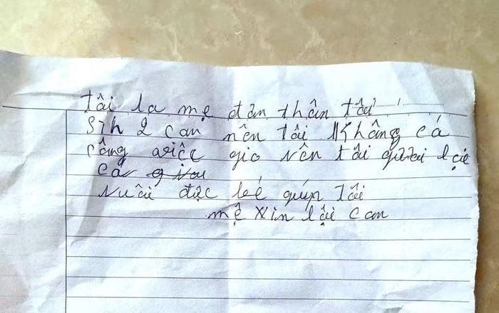 Bức thư do người mẹ viết để lại trong giỏ nhựa cùng cháu bé.