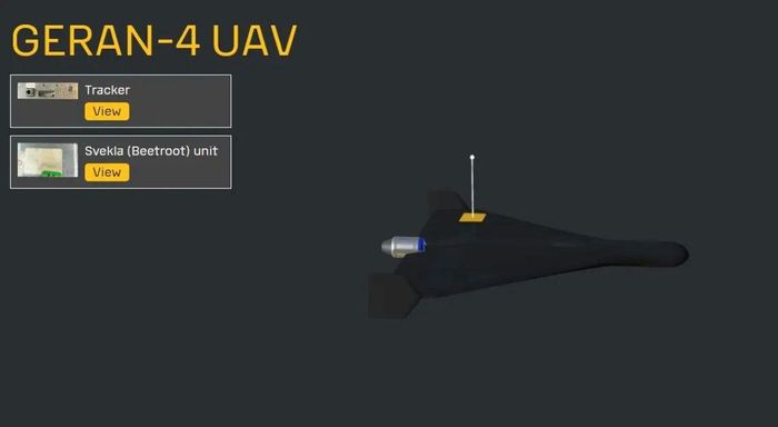 Mô hình 3D của UAV phản lực Geran-4 do Nga sản xuất, sử dụng động cơ phản lực Telefly của Trung Quốc, được công bố bởi Tổng cục Tình báo Bộ Quốc phòng Ukraine (HUR). Nguồn: war-sanctions.gur.gov.ua/euromaidanpress.com