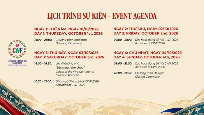 Lịch trình sự kiện.