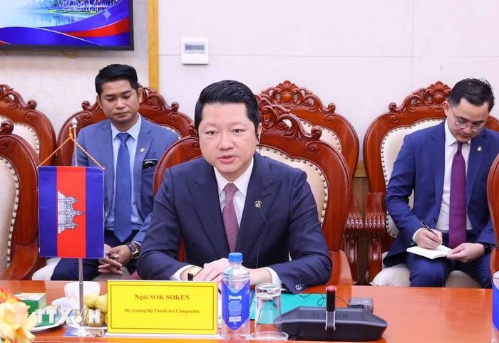 Bộ trưởng Bộ Thanh tra Vương quốc Campuchia Sok Soken phát biểu. (Ảnh: Văn Điệp/TTXVN)