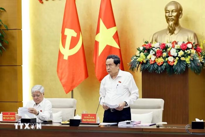 Ủy viên Bộ Chính trị, Bí thư Đảng ủy Quốc hội, Chủ tịch Quốc hội Trần Thanh Mẫn phát biểu. (Ảnh: Doãn Tấn/TTXVN)