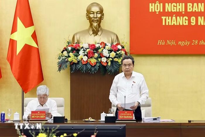Ủy viên Bộ Chính trị, Bí thư Đảng ủy Quốc hội, Chủ tịch Quốc hội Trần Thanh Mẫn phát biểu. (Ảnh: Doãn Tấn/TTXVN)