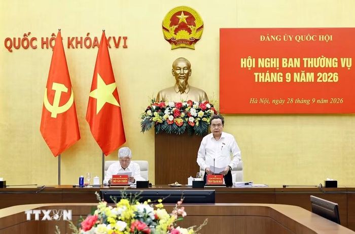 Ủy viên Bộ Chính trị, Bí thư Đảng ủy Quốc hội, Chủ tịch Quốc hội Trần Thanh Mẫn phát biểu. (Ảnh: Doãn Tấn/TTXVN)