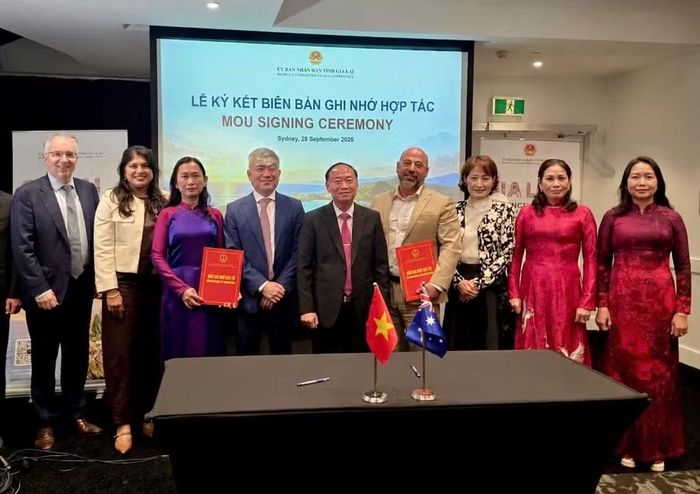  Doanh nghiệp Gia Lai và Australia ký kết Biên bản ghi nhớ, thỏa thuận hợp tác MOU tại Hội nghị Xúc tiến đầu tư, thương mại và du lịch năm 2026. Ảnh: Ngọc Luận 