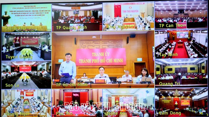 Hội nghị được kết nối trực tuyến từ điểm cầu Chính phủ đến các tỉnh, thành phố. 