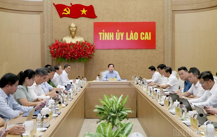 Quang cảnh phiên họp tại điểm cầu tỉnh Lào Cai.
