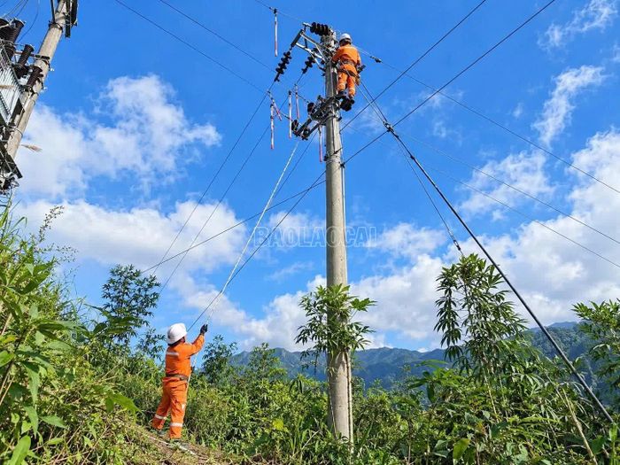 Đơn vị quản lý vận hành - Điện lực Nghĩa Lộ thực hiện đấu nối, chính thức đưa công trình vào vận hành.
