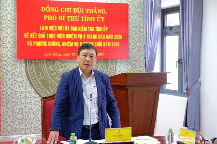 Đồng chí Bùi Thắng, Phó Bí thư Tỉnh ủy phát biểu chỉ đạo tại buổi làm việc