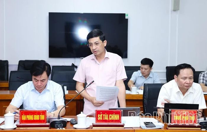 Lãnh đạo Sở Tài chính báo cáo tại hội nghị.