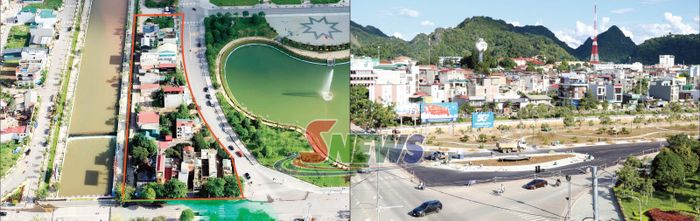Dự án hoàn thiện tuyến giao thông số 1A và vườn hoa Quảng trường Tây Bắc trước và trong giai đoạn hoàn thiện. 