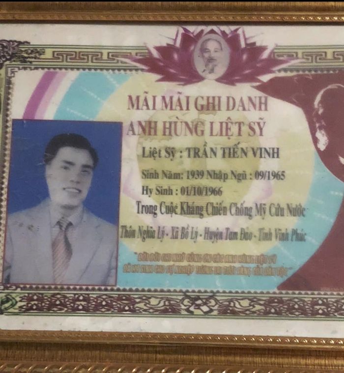 Di ảnh liệt sĩ Trần Tiến Vinh, sinh năm 1939, hy sinh ngày 1/10/1966. Ảnh: Gia đình cung cấp.