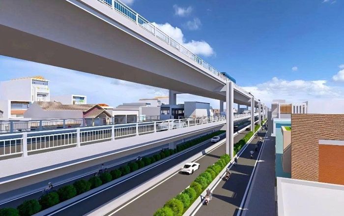 Đường dẫn lên cầu Phú Mỹ 2 phía TP HCM, dài hơn 2 km từ Hoàng Quốc Việt đến Đào Trí, được thiết kế đường trên cao 1-2 tầng - phương án lần đầu áp dụng tại thành phố.