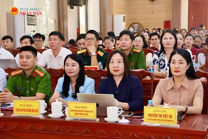 Phó Chủ tịch HĐND tỉnh Hà Tĩnh Nguyễn Thị Việt Hà và các đại biểu tham dự hội nghị.