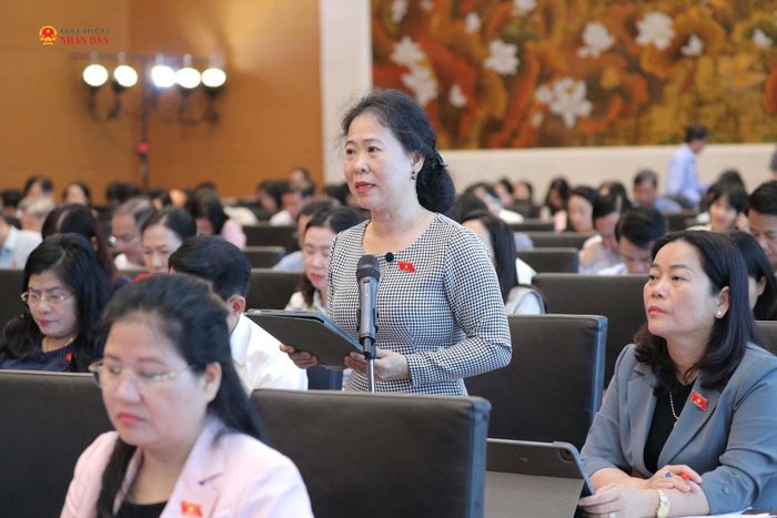 Phó Trưởng Đoàn chuyên trách Đoàn ĐBQH TP. Cần Thơ Tô Ái Vang phát biểu. Ảnh: Hồ Long