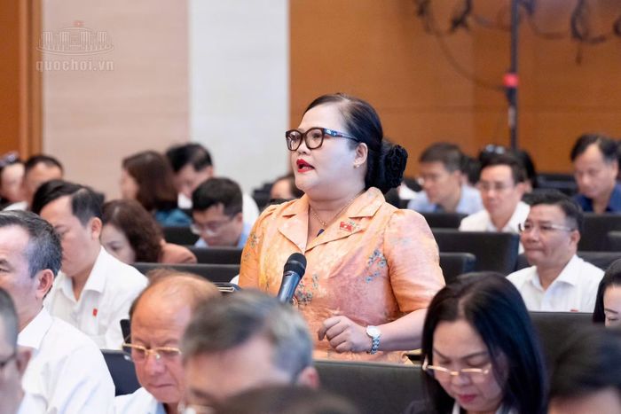 Đại biểu Nguyễn Thị Sửu (TP Huế) phát biểu thảo luận tại hội nghị.