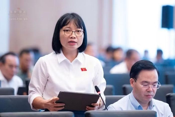 Đại biểu Nguyễn Thị Việt Nga thảo luận tại hội nghị.