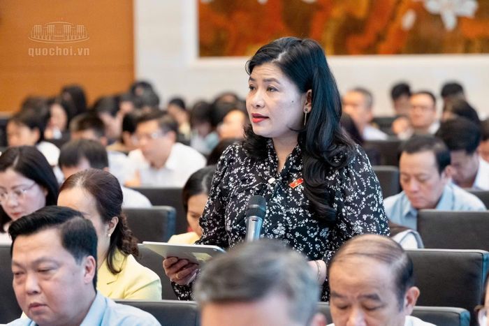 Đại biểu Đàng Thị Mỹ Hương (Khánh Hoà) phát biểu thảo luận tại hội nghị.