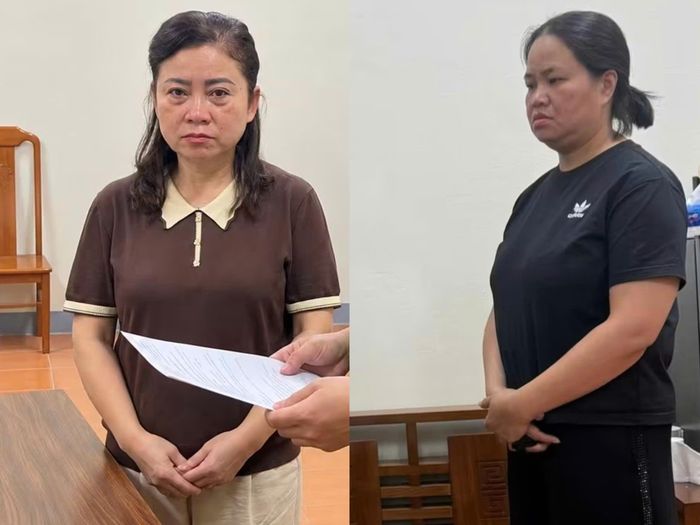 Cơ quan Cảnh sát điều tra Công an tỉnh ra Quyết định khởi tố bị can, Lệnh bắt bị can để tạm giam đối với Lộc Thị Hồng (bên trái) về tội Nhận hối lộ và Đỗ Kim Nhung về tội Môi giới hối lộ. (Ảnh: Công an Lạng Sơn).