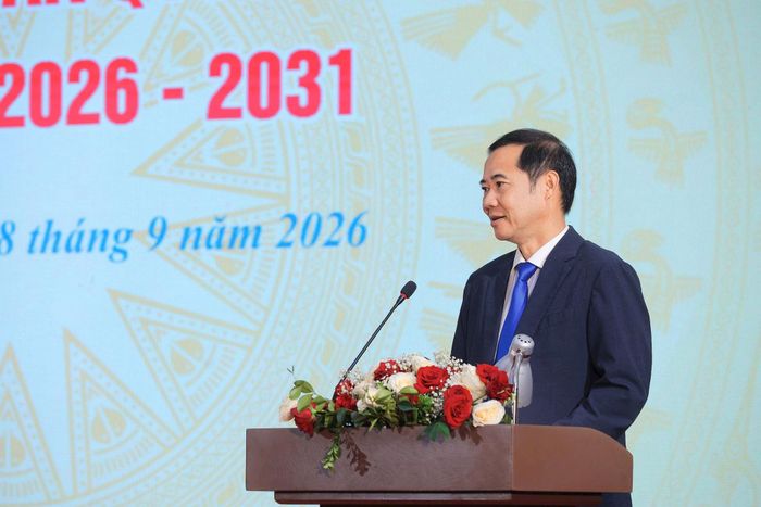 Đồng chí Nguyễn Thái Học, Phó Bí thư - Chủ nhiệm Ủy ban Kiểm tra Đảng ủy Mặt trận Tổ quốc, các đoàn thể Trung ương phát biểu chỉ đạo tại Đại hội. Ảnh: Thu Minh