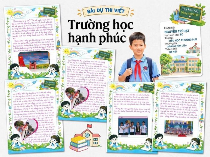 Em Nguyễn Trí Đạt (học sinh lớp 5C, Trường Tiểu học Phương Mai) cùng các trang viết xúc động và những khoảnh khắc đẹp trong bài dự thi "Trường học hạnh phúc" năm 2026 - minh chứng sinh động cho giá trị nuôi dưỡng, vun đắp yêu thương của phong trào khuyến học Thủ đô.