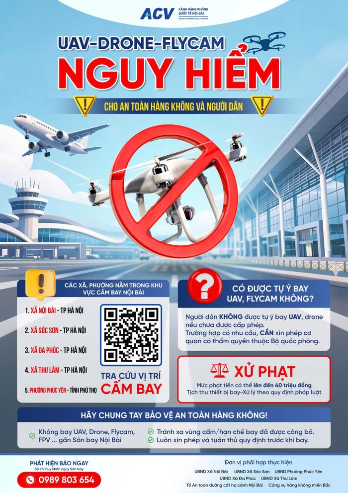 Các khu vực cấm bay Nội Bài. Ảnh: ACV