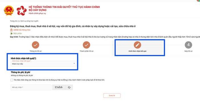 Lựa chọn hình thức nhận kết quả.